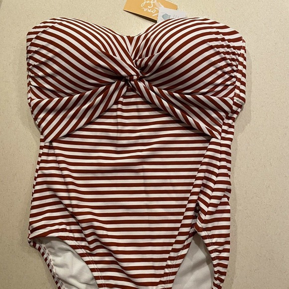 Swimsuit KONA SOL Red Stripe One Piece Strapless Swimsuit M 8-10 with Strap - Picture 6 of 11